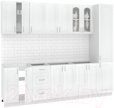 Кухонный гарнитур Кортекс-мебель Корнелия Ретро 2.6 без столешницы (ясень белый)