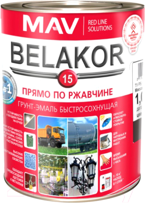 Грунт-эмаль MAV Belakor-15 Ral 9004 (1л, черный матовый)
