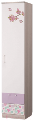 Шкаф-пенал MLK Адель с ящиками (ясень шимо светлый/ирис/белый/фотопечать)