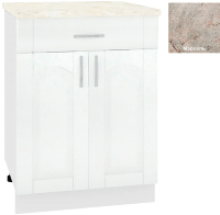 Шкаф-стол кухонный Кортекс-мебель Корнелия Ретро НШ60р1ш (ясень белый/марсель) - 