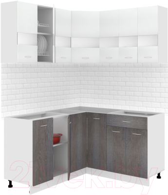Готовая кухня Кортекс-мебель Корнелия Экстра 1.5x1.5 без столешницы (белый/береза)