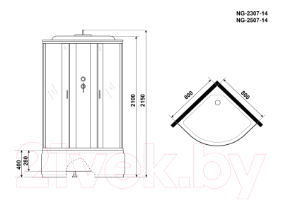 Душевая кабина Niagara NG-2507-14 80x80x215 (тонированное стекло)