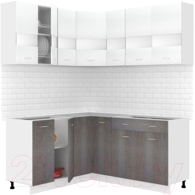 Кухонный гарнитур Кортекс-мебель Корнелия Экстра 1.5x1.7 без столешницы (белый/береза)