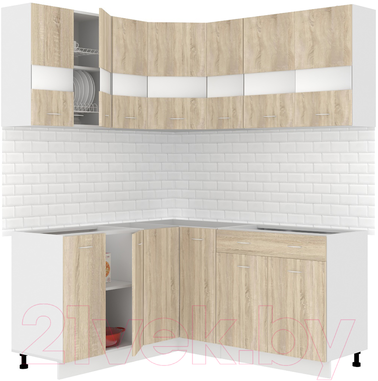 Готовая кухня Кортекс-мебель Корнелия Экстра 1.5x1.7 без столешницы (дуб сонома)
