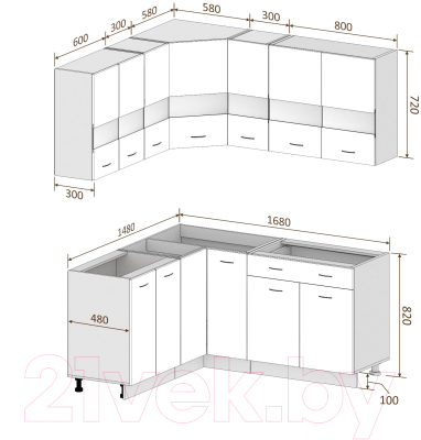 Готовая кухня Кортекс-мебель Корнелия Экстра 1.5x1.7 без столешницы (дуб сонома/венге)