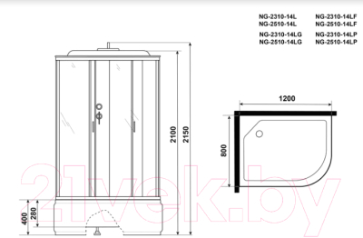 Душевая кабина Niagara NG-2510-14L 120x80x215 (тонированное стекло)