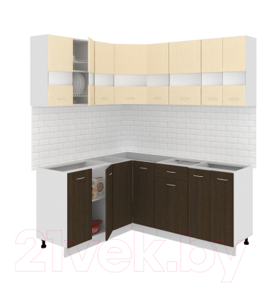 Готовая кухня Кортекс-мебель Корнелия Экстра 1.5x1.8 без столешницы (венге светлый/венге)