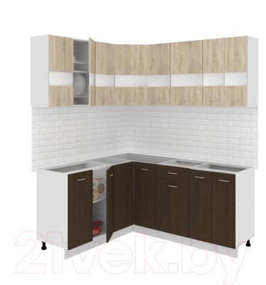 Готовая кухня Кортекс-мебель Корнелия Экстра 1.5x1.8 без столешницы (дуб сонома/венге)