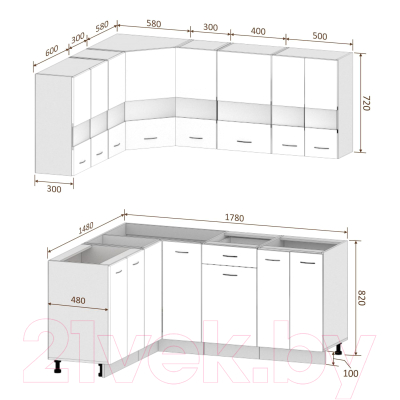 Готовая кухня Кортекс-мебель Корнелия Экстра 1.5x1.8 без столешницы (венге светлый/венге)