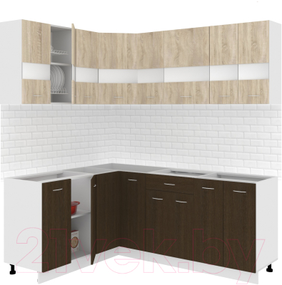 Готовая кухня Кортекс-мебель Корнелия Экстра 1.5x1.9 без столешницы (дуб сонома/венге)