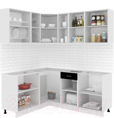 Готовая кухня Кортекс-мебель Корнелия Экстра 1.5x1.9 без столешницы (белый/береза)