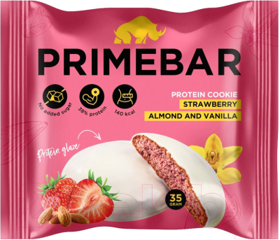 Протеиновое печенье Prime Kraft Primebar (10x35г, клубника, ваниль и миндаль в йогуртовой глазури)