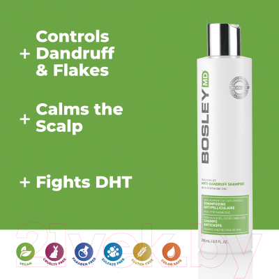 Шампунь для волос Bosley MD Anti Dandruff Shampoo против перхоти / BP-BDDSH01N  (250мл)