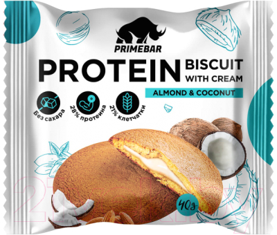 Протеиновое печенье Prime Kraft Primebar Protein Biscuit (10x40г, кокос и миндаль)
