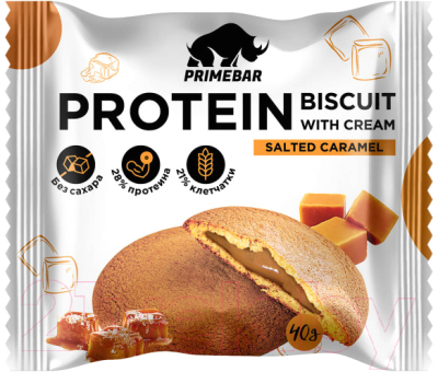 Протеиновое печенье Prime Kraft Primebar Protein Biscuit (10x40г, соленая карамель)