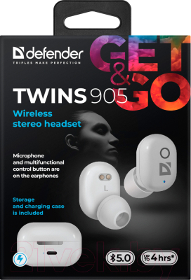 Беспроводные наушники Defender Twins 905 / 63906 (белый)