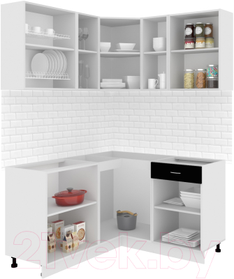 Готовая кухня Кортекс-мебель Корнелия Экстра 1.5x1.4 без столешницы (белый/береза)