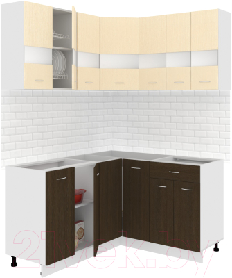 Готовая кухня Кортекс-мебель Корнелия Экстра 1.5x1.4 без столешницы (венге светлый/венге)