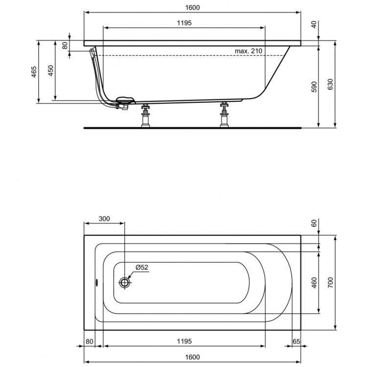 Ванна акриловая Ideal Standard Hotline K274501 160x70