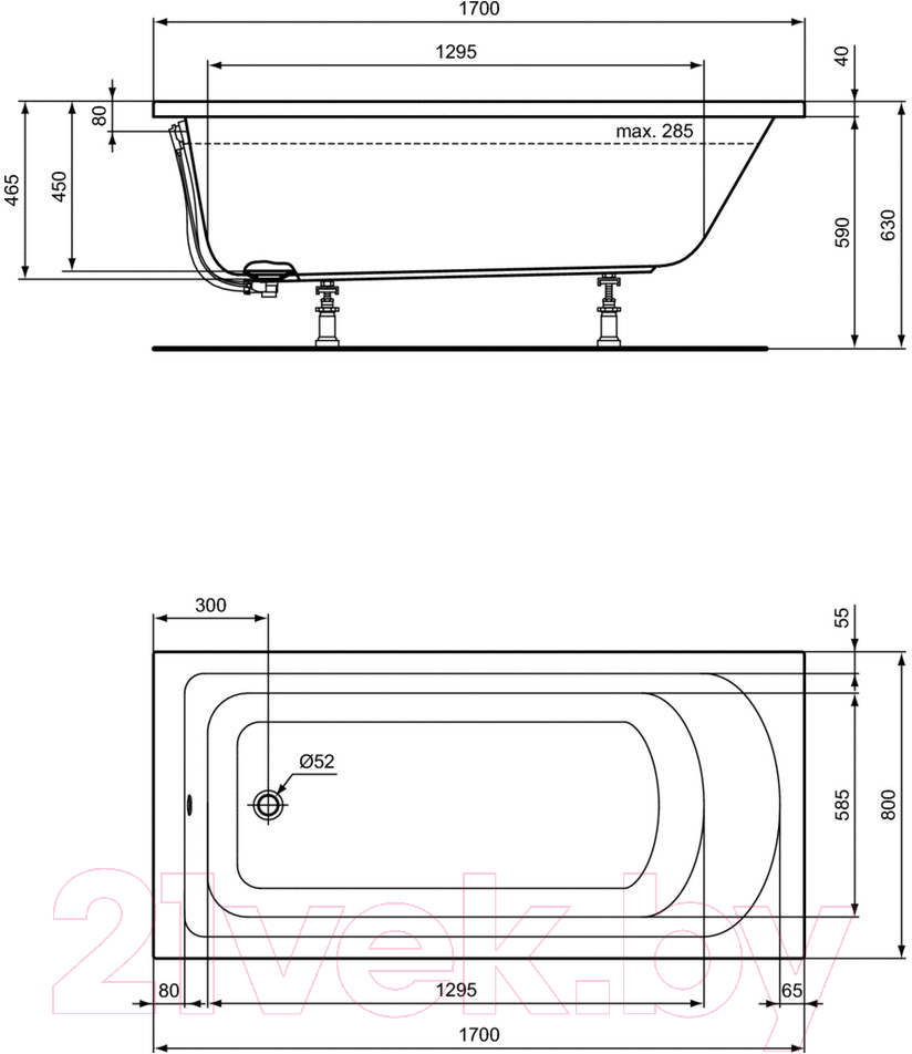 Ванна акриловая Ideal Standard Hotline K274701 170x80