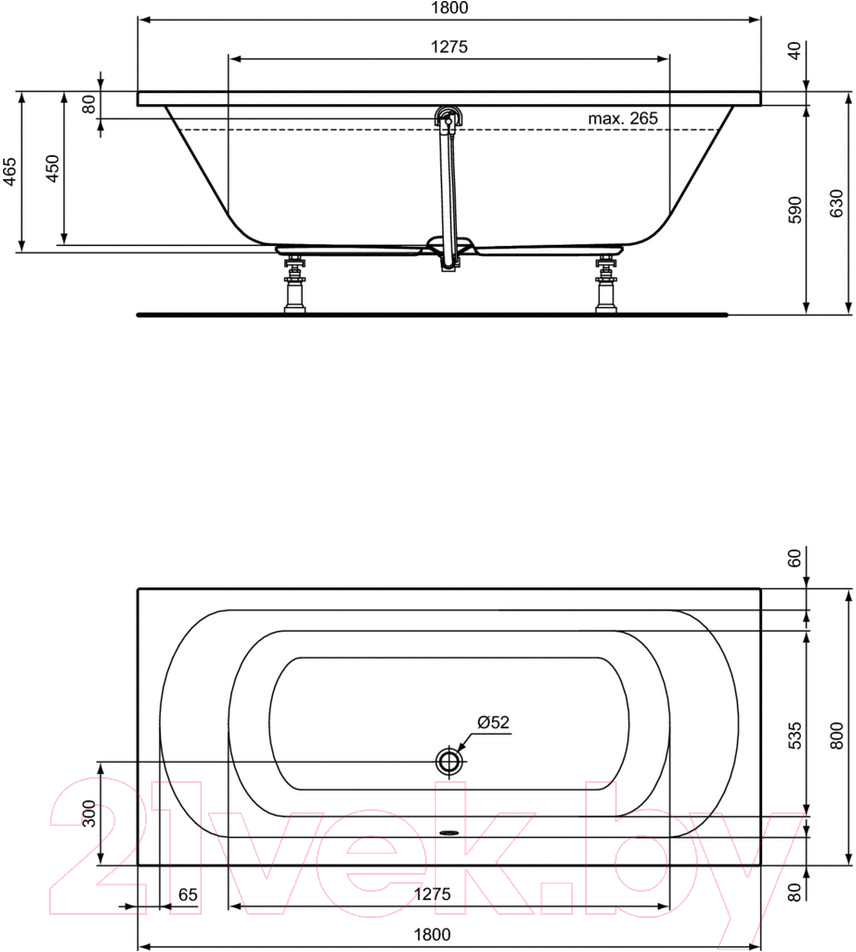 Ванна акриловая Ideal Standard Hotline Duo K275001 180x80