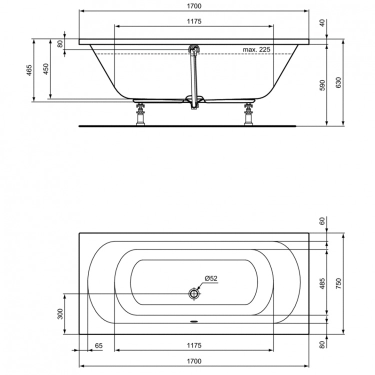 Ванна акриловая Ideal Standard Hotline Duo K274901 170x75