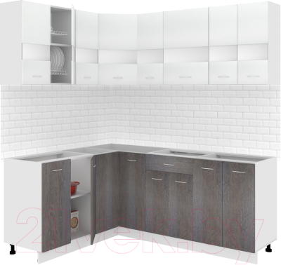 Готовая кухня Кортекс-мебель Корнелия Экстра 1.5x2.0 без столешницы (белый/береза)