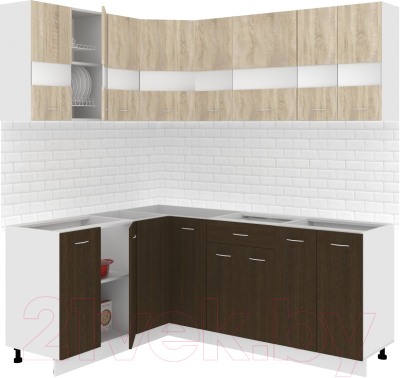 Готовая кухня Кортекс-мебель Корнелия Экстра 1.5x2.0 без столешницы (дуб сонома/венге)