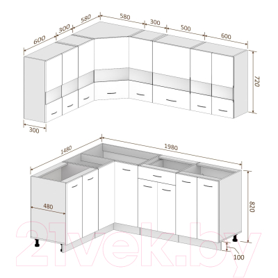 Кухонный гарнитур Кортекс-мебель Корнелия Экстра 1.5x2.0 без столешницы (дуб сонома)