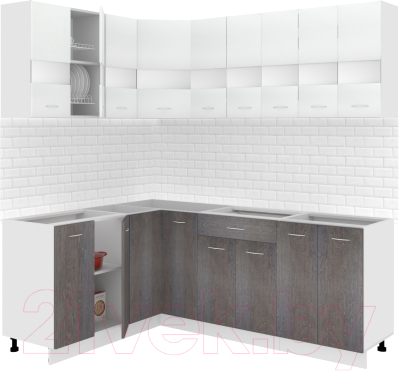 Кухонный гарнитур Кортекс-мебель Корнелия Экстра 1.5x2.1 без столешницы (белый/береза)