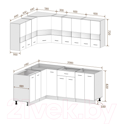 Кухонный гарнитур Кортекс-мебель Корнелия Экстра 1.5x2.1 без столешницы (венге светлый/венге)