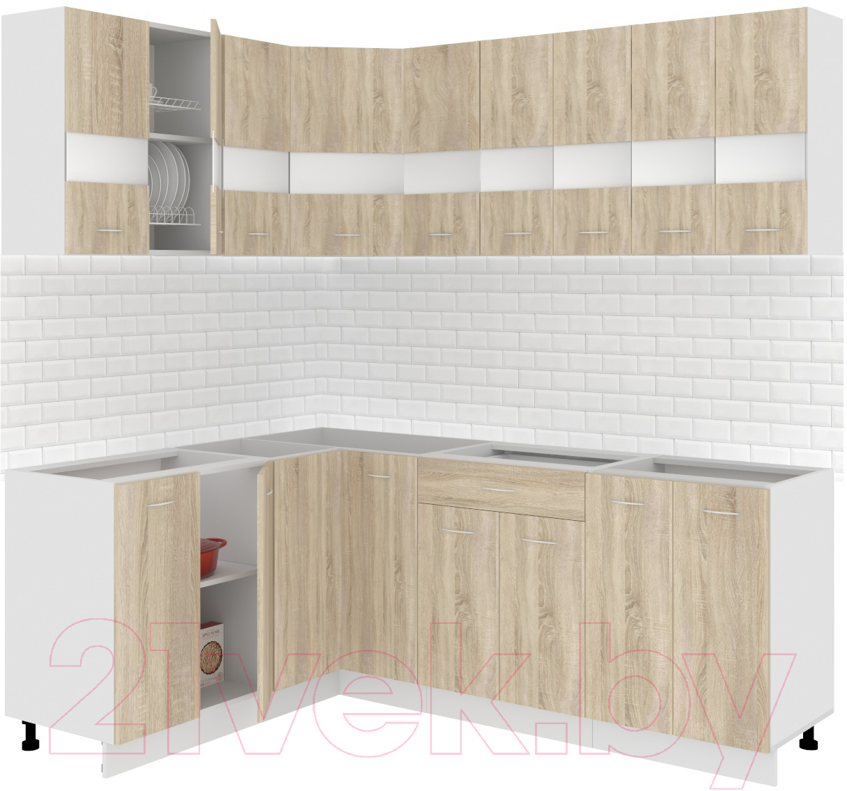 Готовая кухня Кортекс-мебель Корнелия Экстра 1.5x2.1 без столешницы (дуб сонома)