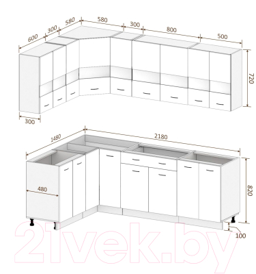 Готовая кухня Кортекс-мебель Корнелия Экстра 1.5x2.2 без столешницы (белый/береза)