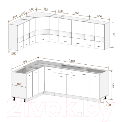 Купить Кухонный гарнитур Кортекс-мебель Корнелия Экстра 1.5x2.3 без столешницы  