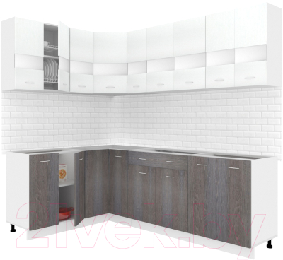 Кухонный гарнитур Кортекс-мебель Корнелия Экстра 1.5x2.3 без столешницы (белый/береза)
