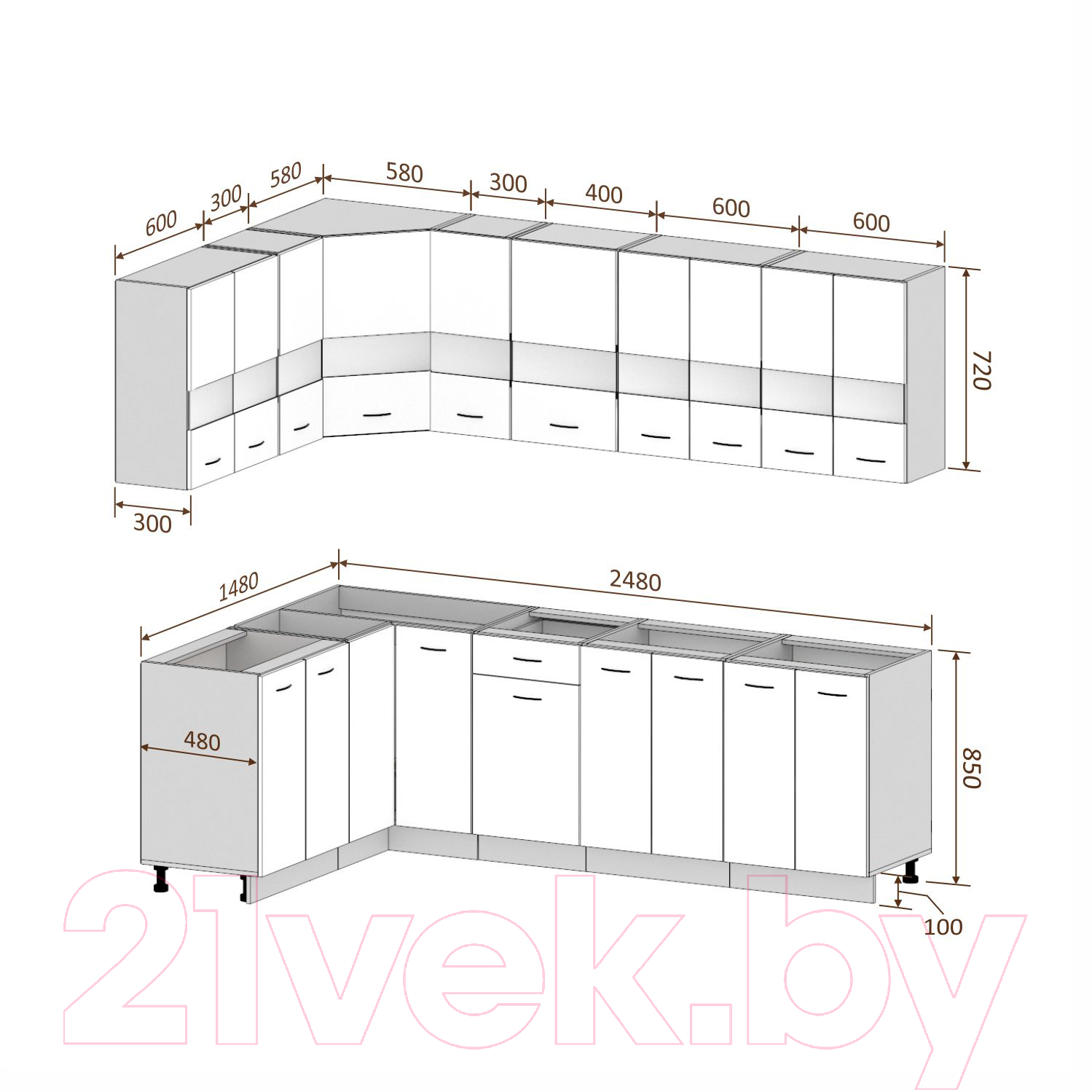 Готовая кухня Кортекс-мебель Корнелия Экстра 1.5x2.5 без столешницы (дуб сонома/венге)