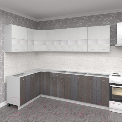 Готовая кухня Кортекс-мебель Корнелия Экстра 1.5x2.6 без столешницы (белый/береза)