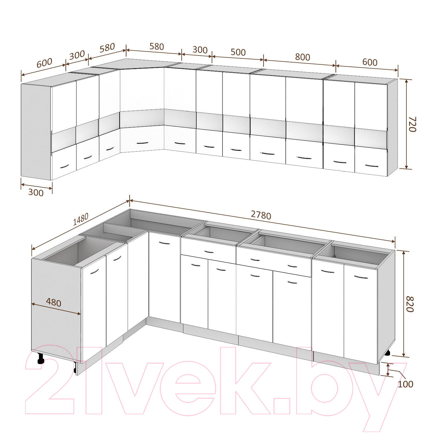 Готовая кухня Кортекс-мебель Корнелия Экстра 1.5x2.8 без столешницы (дуб сонома/венге)