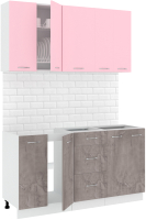 Кухонный гарнитур Кортекс-мебель Корнелия Лира 1.5 без столешницы (розовый/оникс) - 