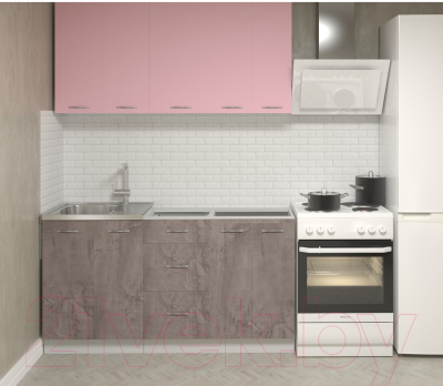 Готовая кухня Кортекс-мебель Корнелия Лира 1.5 без столешницы (розовый/оникс)
