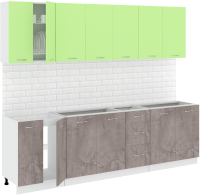 Готовая кухня Кортекс-мебель Корнелия Лира 2.6 без столешницы (зеленый/оникс) - 