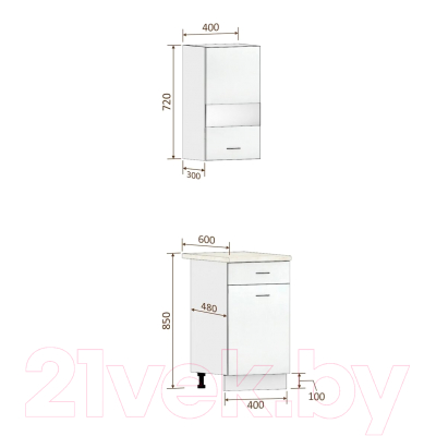 Комплект кухонных модулей Кортекс-мебель Корнелия Экстра 40р1ш правый (белый/береза/мадрид)