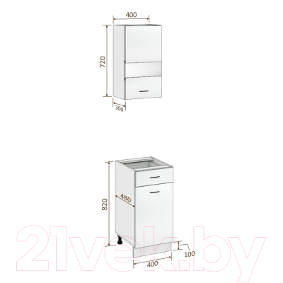 Комплект кухонных модулей Кортекс-мебель Корнелия Экстра 40р1ш без столешницы правый (белый/береза)