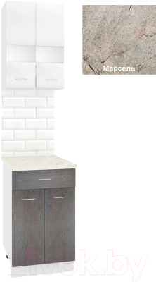 Комплект кухонных модулей Кортекс-мебель Корнелия Экстра 50р1ш2д (белый/береза/марсель)
