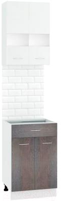 Комплект кухонных модулей Кортекс-мебель Корнелия Экстра 50р1ш2д без столешницы (белый/береза)