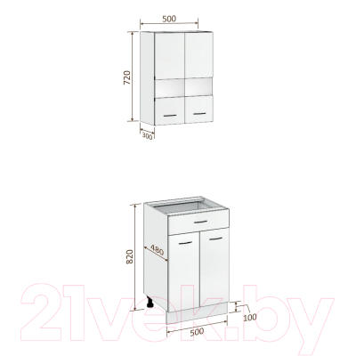 Комплект кухонных модулей Кортекс-мебель Корнелия Экстра 50р1ш2д без столешницы (белый/береза)