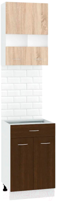 Комплект кухонных модулей Кортекс-мебель Корнелия Экстра 50р1ш2д без столешницы (дуб сонома/венге)