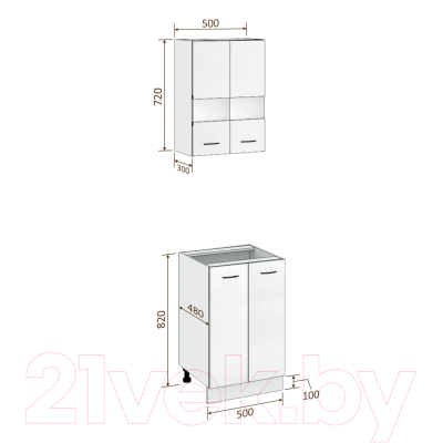 Комплект кухонных модулей Кортекс-мебель Корнелия Экстра 50р2д без столешницы (белый/береза)