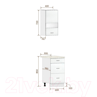 Комплект кухонных модулей Кортекс-мебель Корнелия Экстра 40р3ш правый (белый/береза/мадрид)