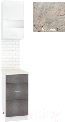 Комплект кухонных модулей Кортекс-мебель Корнелия Экстра 40р3ш правый (белый/береза/марсель)